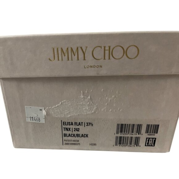 Jimmy Choo Sz 37.5 7.5 Elisa Black Mesh Pearl Mary Jane Flat Shoes NEW - Picture 8 of 10